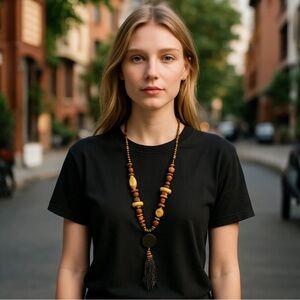 adia kibur necklace wood , shells , beads signed